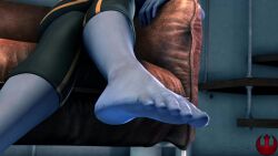 1boy 1girls 3d alien alien_girl alien_humanoid animated asari barefoot blue_feet blue_skin cleavage domination feet female foot_fetish foot_focus footjob large_breasts legs liara_t'soni mass_effect no_sound sfm snafusevsix soles tagme tank_top thighs toenails toes video