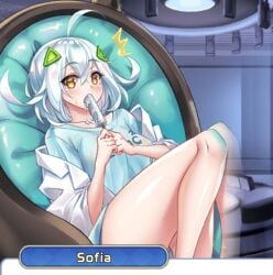 ice_lolly orange_eyes project_qt sitting sofia_(project_qt) white_hair