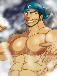 archie_(pokemon) bandana bara beard color cum facial_hair front_view hair human male male_only muscles nipples nude otuotu023 pokemon pokemon_rse solo tagme team_aqua