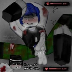 2boys anal blush chance_(forsaken) consensual consent cum cum_in_ass dialogue disembodied_hands disembodied_penis english_text forsaken_(character) forsaken_(roblox) game_ui gay gay_sex guest_1337_(forsaken) guest_1337_(the_last_guest) health_bar legs_apart male male_only medkit off-duty_guest_1337 official_alternate_costume pinned_down ripped_clothing ripped_pants roblox roblox_game robloxian self_upload sevula_park spread_legs tagme text thrusting_into_ass