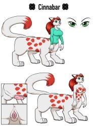 2016 3:4 4_legs 4_toes 5_fingers animal_genitalia anus black_nose bottomless bottomless_herm bottomless_intersex bottomless_taur breasts chakat character_name cinnabar_(hp1741a) close-up clothed clothing colored digitigrade dipstick_tail erection eyes_close-up feet felid felid_taur fingers fur genital_close-up genitals glans green_eyes hair herm herm_taur hi_res intersex intersex_taur long_sleeve_shirt mammal mammal_taur markings model_sheet nipples nude nude_female nude_taur paws penis penis_close-up ponytail pussy_close-up quadruped rear_view red_hair red_markings red_tail_tip riddleaugust sackless sheath side_view simple_background solo spots spotted_markings standing tail tail_markings taur text toes topwear white_background white_body white_fur