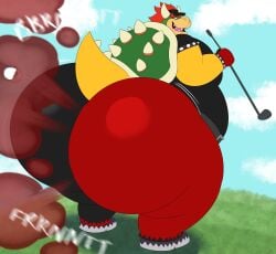 ass_bigger_than_head big_ass bowser fart fart_cloud fart_everywhere fart_fetish farting fat gay golf golf_ball golf_outfit king koopa mario_(series) mario_golf megacoolbear_(artist) nintendo wobbling_ass