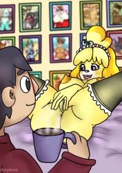 absurd_res animal_crossing anthro anykoe bed bell beverage blaire_(animal_crossing) breasts canid canine chevre_(animal_crossing) clothing coco_(animal_crossing) coffee coffee_cup container cup duo fauna_(animal_crossing) female furniture genitals hi_res human isabelle_(animal_crossing) june_(animal_crossing) katrina_(animal_crossing) ketchup_(animal_crossing) lolly_(animal_crossing) looking_at_another looking_pleasured lying maid_uniform male male/female mammal maple_(animal_crossing) nintendo on_back pictures pussy signature skye_(animal_crossing) uniform villager_(animal_crossing) vulva