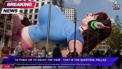 2girls asian asian_female big_breasts blizzard_entertainment breasts clothed clothed_female crowd d.va european european_female female female_focus giant_female giant_woman giantess hana_song jimmy144 large_boobs large_breasts light-skinned_female light_skin macro macro_female overwatch overwatch_2
