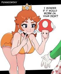 big_ass big_breasts big_butt big_thighs big_titties brown_hair clothing curvaceous curvaceous_female curvaceous_figure curvy curvy_figure curvy_hips female female_focus luigi pigwazowzky princess_daisy short_hair super_mario_bros. text