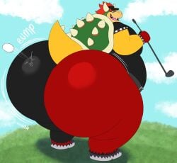ass_bigger_than_head big_ass bowser fat gay golf golf_ball golf_outfit king koopa mario_(series) mario_golf megacoolbear_(artist) nintendo wobbling_ass