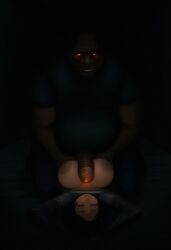 1boy 1girls ai_generated armored_female big_breasts big_penis breasts closed_eyes dark-skinned_female dark_skin female glowing_eyes large_breasts large_penis male paizuri penis pulled_up_shirt smiling straddling straddling_paizuri