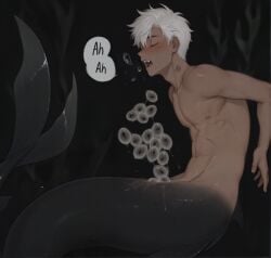 1cuntboy abs cuntboy cuntboy_focus cuntboy_only egg_laying fish_tail gills intersex light-skinned_cuntboy merfolk mermaid_tail merman pussy solo solo_focus underwater