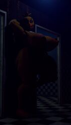 anthro areola ass avian bird blender_(artwork) breasts chica_(fnaf) chica_(octal) classic_chica_(fnaf) digital_media_(artwork) female five_nights_at_freddy's genitals hand_on_breast hi_res nipples nude octal_(modeler) solo suggestive_look suggestive_pose