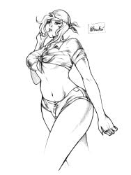 belly big_breasts blonde_female breasts curvy hourglass_figure mature_female milf shorts village wide_hips