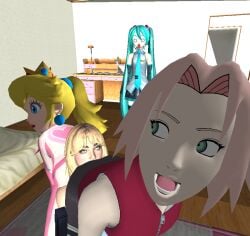4girls mario_kart naruto_(series) naruto_shippuden princess_peach r3ydartfan sabrina_carpenter sakura_haruno super_mario_bros.