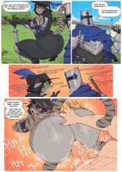 1boy 1girls anal anal_insertion anal_sex angry ass big_ass cat_humanoid feline feline knight knight_armor knight_helmet medieval roly sore_loser tagme
