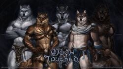 16:9 2024 4k abs absurd_res animal_genitalia anoam_(moontouched) anthro armband beard biped black_body black_fur bottomwear braided_beard brown_body brown_fur canid canine canis clothed clothed_male clothing crossed_arms english_text facial_hair fur genitals grey_body grey_fur group hi_res kirik_(moontouched) loincloth looking_at_viewer male male_anthro mammal moontouched mythological_canine mythological_creature mythology neckfluff noakai_(moontouched) raithan_(moontouched) s_anima shawl sheath standing text veolf_(moontouched) werecanid werecanine werecreature werewolf white_body white_fur widescreen wolf