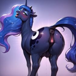 ai_generated big_clitoris clitoris crotchboobs dark_pussy equine equine_anus equine_genitalia equine_pussy female horse horse_anus horsepussy looking_at_viewer looking_back my_little_pony ponut pony presenting presenting_hindquarters presenting_pussy princess_luna_(mlp) pussy pussy_juice pussy_juice_drip pussy_juice_string pussy_juice_trail solo swollen_clitoris unsauceballs vulva vulvar_winking whinny winking_pussy