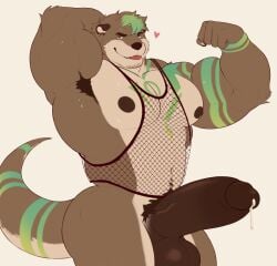 5_fingers anthro areola arm_markings armpit_hair balls bangs barazoku biceps big_balls big_muscles big_pecs big_penis biped blue_eyes bodily_fluids body_hair bottomless bottomless_anthro bottomless_male brown_areola brown_armpit_hair brown_body brown_ear brown_eyebrows brown_fur brown_glans brown_hair brown_nipples brown_nose brown_penis brown_pubes chest_markings claws closed_smile clothed clothed_anthro clothed_male clothing countershade_face countershade_fur countershade_legs countershade_tail countershade_torso countershading cum digital_media_(artwork) ear_piercing ear_ring english_text erection eyebrows finger_claws fingers fishnet_clothing fishnet_shirt fishnet_tank_top fishnet_topwear fist flat_colors flexing flexing_bicep fur genital_fluids genitals glans gold_ear_ring green_highlights green_markings hair hand_behind_head heart_symbol hi_res highlights_(coloring) huge_cock huge_muscles humanoid_genitalia humanoid_hands humanoid_penis looking_at_viewer male male_anthro mammal markings monotone_background mouth_closed multicolored_body multicolored_fur muscular muscular_anthro muscular_male mustelid navel nipples otter pecs penis piercing pink_tongue portrait pubes ring_piercing shirt simple_background smile smiling_at_viewer solo standing sweat tail tail_markings tan_body tan_countershading tan_fur text theor thick_penis three-quarter_portrait three-quarter_view tongue tongue_out topwear triceps two_tone_body two_tone_fur vein veiny_penis
