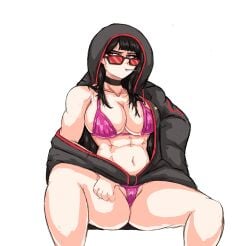 bra hoodie limbus_company littleteze project_moon red_glasses ryoshu_(limbus_company) sunglasses