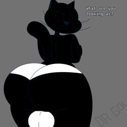 2d 2d_(artwork) anthro arms_crossed ass_focus back_view big_ass bulge_through_clothing cat cat_boy cat_ears confused confused_expression confused_face dark-skinned_male dark_body dark_skin dialogue domestic_cat dr_gol. english_text feline femboy gray_background looking_at_viewer looking_back looking_back_at_viewer male male_focus male_only ne nimbley open_mouth original original_artwork rear_view scratch_(application) standing tail talking_to_viewer white_panties