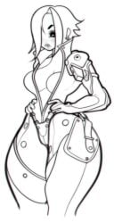aneska_(spacelords) big_breasts black_and_white bodysuit cleavage earrings hair_over_one_eye hips lips raiders_of_the_broken_planet short_hair shybabs sketch spacelords thick_thighs white_background