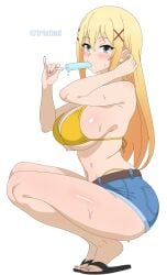 big_ass big_breasts big_butt big_thighs big_titties clothing curvaceous curvaceous_female curvaceous_figure curvy curvy_figure curvy_hips darkness_(konosuba) female female_focus female_only frixtied ice_cream kono_subarashii_sekai_ni_shukufuku_wo! long_hair looking_at_viewer yellow_hair