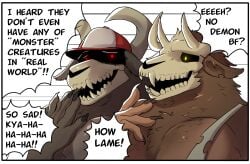 andrefil360 becks_(andrefil360) brown_body brown_fur brunn_(andrefil360) cap claws gray_fur meme red_eyes skull skull_head text yellow_eyes