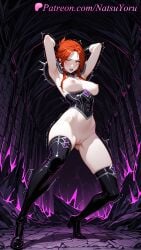 1girls 2025 ai_generated armpit armpits arms_behind_head arms_up ass_visible_through_thighs assumi black_footwear black_legwear blush boots bottomless breasts corset erect_nipples full_body genitals hard_nipples hi_res high_heel_boots high_heels highres long_hair looking_at_viewer natsuyoru nipples open_mouth patreon pussy pussy_juice red_hair solo thigh_boots thighhighs tight_pussy trembling uncensored vagina voluptuous voluptuous_female world_of_warcraft wow yellow_eyes