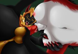2018 anthro anthro_on_anthro anthro_penetrated anthro_penetrating anthro_penetrating_anthro anus areola balls black_body black_nose breast_grab breasts canid canine claws dragon duo erection fellatio female female_penetrated fiereaux_(jake-dragon) fox fur genitals hand_on_breast holding_penis horn interspecies jake-dragon_(artist) looking_down low-angle_view male male/female male_penetrating male_penetrating_female mammal multicolored_body multicolored_fur mythological_creature mythological_scalie mythology nipples nude oral oral_penetration penetration penile penis penis_in_mouth red_body red_fur scalie sex sucking teeth tongue tongue_out two_tone_body two_tone_fur