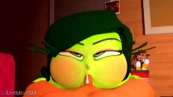 1boy 1girls 3d animated blowjob cum cum_in_mouth cum_inside cum_inside_mouth disgust_(inside_out) disney ejaculation fellatio female green_body green_eyes green_hair human inside_car inside_out light-skinned_male light_skin looking_at_viewer lovemilliesm male male_penetrating_female nude oral oral_sex pov pov_male puffy_cheeks sex