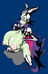 1girls 2009 big_breasts boobdan breasts disney disney_villains female female_only green_skin horns huge_breasts maleficent nipples sleeping_beauty_(1959_film) witch