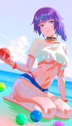 1girls bakemonogatari beach blue_eyes blue_eyes_female busty busty_female busty_girl busty_teen coast eruart head_tilt high_school_student horizon jean_shorts large_breasts looking_down looking_down_at_viewer monogatari_(series) ocean outdoor outdoors outside ponytail purple_eyebrows purple_hair purple_hair_female sand school_girl sea seaside senjougahara_hitagi sitting_on_floor sitting_on_ground sitting_on_knees smile smiley_face smiling smiling_at_viewer teen_girl teenage_girl teenager tilted_head young_female young_woman