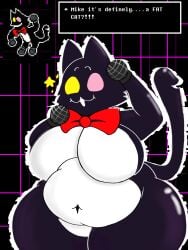 3:4 anthro ass big_breasts big_butt breasts deltarune electronics felid feline female hi_res lilith_bz_(artist) looking_at_viewer mammal microphone overweight overweight_anthro pluey_(deltarune) simple_background slightly_chubby solo undertale_(series)
