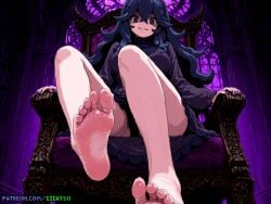 ai_generated barefoot feet female_domination foot_fetish foot_focus gigatsu hex_maniac looking_at_viewer pixel_art pokemon sitting sole_female soles throne toes