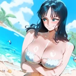 ai_generated beach big_ass big_breasts blue_eyes curvaceous curvy curvy_figure nico_robin one_piece stable_diffusion