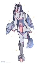 5_fingers altkir anthro asmodeus_(altkir) balls big_penis biped bodily_fluids bottomwear clothing equid equine feathered_wings feathers femboy fingers genital_fluids genitals hair hi_res horse long_hair male mammal mythological_creature mythological_equine mythology nipple_piercing nipples pants pegasus penis piercing pink_penis solo wings