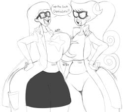 big_ass black_and_white denizen1414 glasses hands_on_hips johnny_test_(series) lab_coat labcoat large_breasts mary_test sketch susan_test test_twins text thick_thighs wide_hips