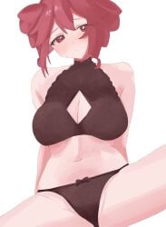 1girls bare_arms bare_belly bare_chest bare_hips bare_legs bare_midriff bare_navel bare_shoulders bare_skin bare_thighs belly belly_button big_breasts black_panties black_underwear blush blush_face blushing_at_viewer blushing_female blushing_lines bra breasts busty busty_female busty_girl cleavage collarbone drill_hair embarrassed embarrassed_expression embarrassed_female exposed_arms exposed_belly exposed_chest exposed_hips exposed_legs exposed_midriff exposed_navel exposed_shoulders exposed_skin exposed_thighs female female_focus female_only groin head_tilt high_resolution highres kasane_teto large_breasts lean_figure legs_apart legs_spread looking_at_viewer looking_down looking_down_at_viewer midriff narrow_waist navel panties plump_breasts red_eyes red_eyes_female red_hair red_hair_female ribbon_panties shame shoulders simple_background slender_body slender_waist slim_waist solo spread_legs spreading_legs spreading_thighs thighs tilted_head twintails twintails_(hairstyle) underwear underwear_only upper_body ur_(ur_o_) utau white_background