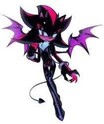 1boy a_k1as black_body blush_lines bracelet chest_tuft claws devil_horns femboy finger_under_chin male red_eyes shadow_the_hedgehog skimpy_clothes solo solo_focus solo_male sonic_(series) sonic_the_hedgehog_(series) spade_tail succubus_costume succubus_horns succubus_tail succubus_wings womb_tattoo