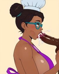 1girls ai_generated almost_naked apron apron_only arcane bare_arms bare_shoulders barely_clothed big_breasts big_breasts blowjob blowjob_face blowjob_in_the_pose blowjob_only breasts breasts brown_hair brown_skin chef_hat cock cock_hungry cock_in_mouth cum cum_in_mouth cumming dick_in_mouth ejaculation erect_penis fellatio female female female_focus female_only from_side hat huge_boobs huge_breasts large_boobs large_breasts large_cock large_dick large_penis league_of_legends looking_at_viewer male mostly_nude naked_apron no_bra oral oral_penetration oral_sex penis short_hair side_profile side_view sky_young solo solo_female solo_focus standing sucking_off sucking_penis