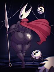 2025 anthro arthropod back_view big_breasts branded branding_mark cloak female hollow_knight hornet_(hollow_knight) huge huge_ass huge_breasts nail_(weapon) spider_girl spider_web theworkdayover thick_thighs weaver