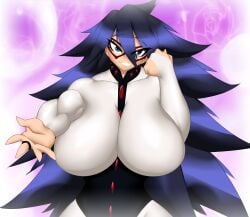 black_hair boku_no_hero_academia breasts breasts_bigger_than_head bubble_background female hands_out kailyn kreativekailyn midnight_(my_hero_academia) my_hero_academia nemuri_kayama seductive_look simple_background smile