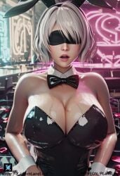 1girls ai_generated ass big_ass big_breasts breasts female girl looking_at_viewer nier nier:_automata nier_(series) nier_reincarnation oiled oiled_skin open_mouth pornlandlord sweat yorha_2b