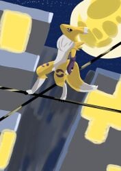 absurd_res anthro arm_tuft armwear bandai_namco breasts canid canine chest_tuft clothing digimon digimon_(species) dipstick_ears dipstick_tail ear_markings elbow_gloves exhibitionism flaccid fluffy fluffy_chest fox furry futanari garmore genitals gloves handwear hi_res intersex leg_markings mammal markings multicolored_ears nude nude_anthro nude_futa penis renamon shoulder_tuft small_breasts small_penis socks_(marking) solo tail tail_markings thick_thighs thigh_markings tuft