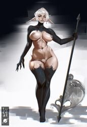 breasts female female_only functionally_nude_female luceat pubic_hair thighhighs weapon