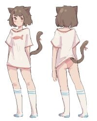 1girls 2022 animal_ears ass blush brown_eyes brown_hair bunnie_doom cat_ears cat_tail catgirl cute kneehighs looking_at_viewer no_pants no_shoes original oversized_clothes oversized_shirt panties pink_panties ribbon shirt shirt_lift standing tagme tail tail_ribbon