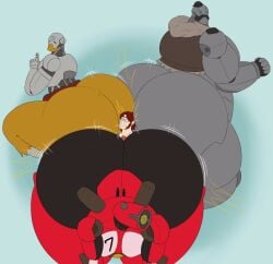 4boys ass_bigger_than_head between_butts butt_crush human megacoolbear_(artist) robot robot_boy