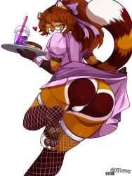 ass ass_focus back_view big_ass big_breasts big_butt big_thighs big_titties breasts brown_hair butt_focus curvaceous curvaceous_female curvaceous_figure curvy curvy_figure curvy_hips female female_focus female_only furry furry_female furry_only glasses looking_at_viewer maid maid_uniform mmaikory orange_fur original original_character raccoon raccoon_ears raccoon_girl raccoon_tail short_hair