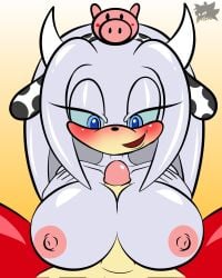 after_transformation anthro big_breasts bimbofication blush cock corruption cow_print incubus_(project_x) incubus_corruption_(project_x) looking_at_penis mind_control paizuri pov project_x_love_potion_disaster seductive_look sirjzau smile sonic_(series) titjob titjob zeta_the_echidna