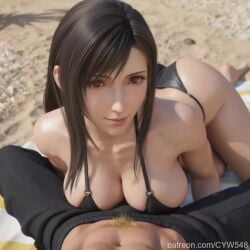 1boy 1girls ai_generated beach bikini breasts cloud_strife cyw548 female final_fantasy_vii long_hair pubic_hair tagme tifa_lockhart video