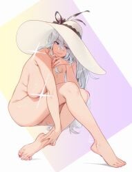 big_breasts censored feet feguruguru female grey_hair hat nude nude_female