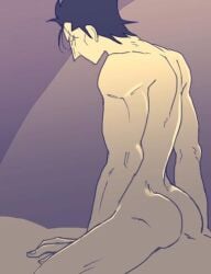 10s 1boy 2015 back_view gay hajime_no_ippo ib_(artist) male male_only monochrome muscular sawamura_ryuhei solo tagme yaoi