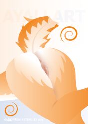 absurd_res anthro anus ayallart belly bent_legs canid canine female fox fur genitals graphic_design hi_res mammal navel orange_body orange_fur pussy solo tail vector vector_art vulva white_body white_fur